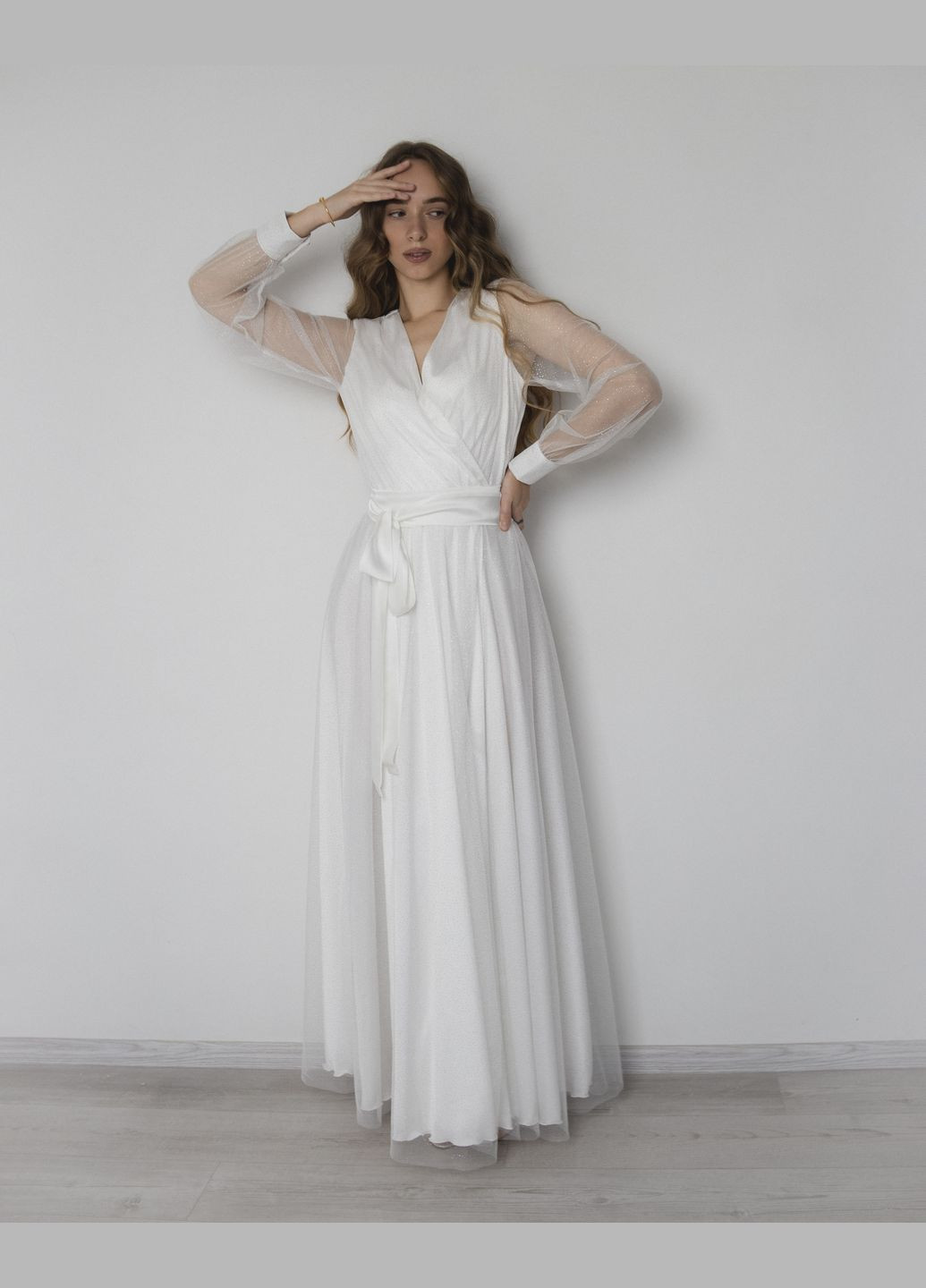 Элегантное двойное платье из премиального шелка и сеткой с блестками. No Brand на запах (294342593)