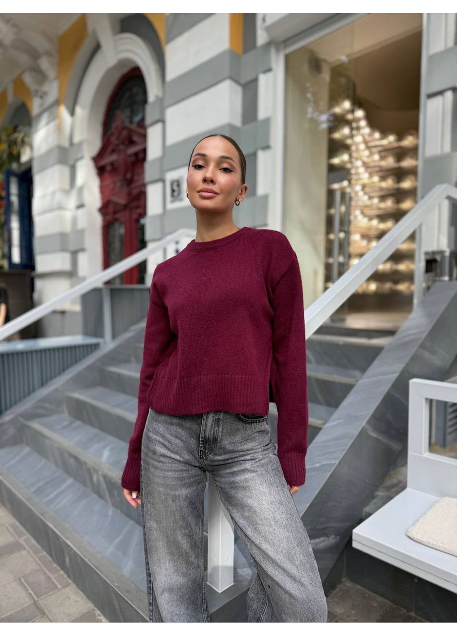 Бордовий демісезонний стильний укорочений светр з боковими розрізами, туреччина DK/DL Мода без кордонів