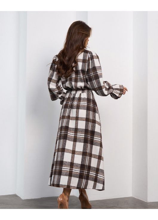 Коричнева повсякденний, кежуал вовняна картата сукня з воланами кльош, а-силует ISSA PLUS в клітинку