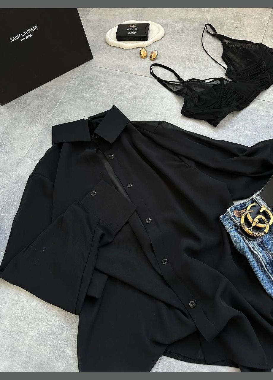 Черная коктейльный, классическая, повседневный, кэжуал, вечерний рубашка No Brand с длинным рукавом