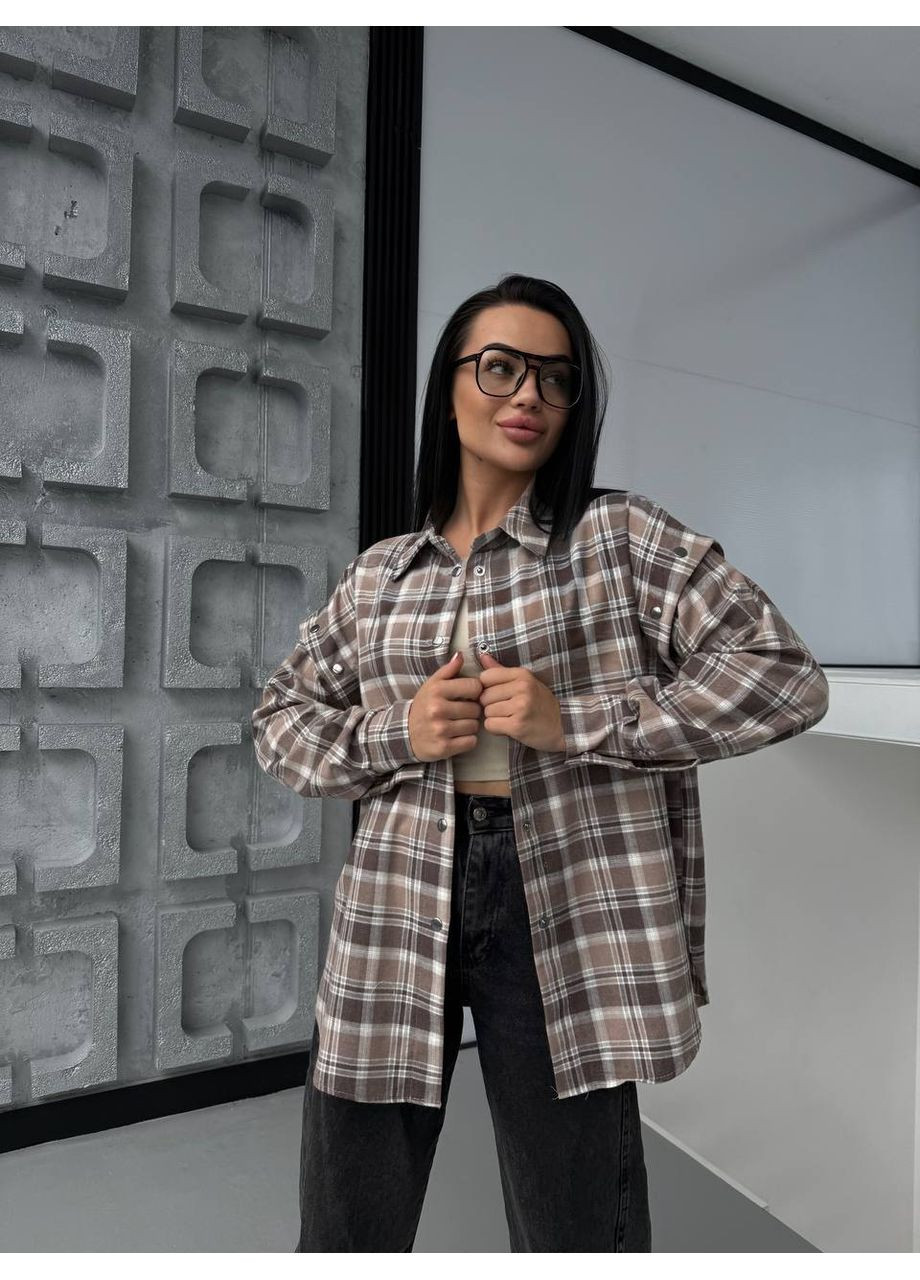 Бежевая повседневный, кэжуал рубашка в клетку Україна с длинным рукавом