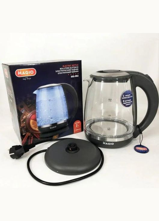 Електрочайник MG-982 чайник стеклянный для дома с подсветкой 2 л 1850-2200 Вт Magio (298618362)