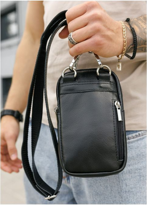 Чоловіча сумка для телефону з натуральної шкіри Чорна (2928011319) Sambag (366091865)