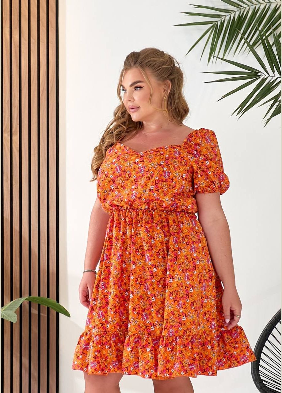 Оранжевое повседневный, кэжуал, коктейльное, вечернее женское платье клеш Україна с цветочным принтом