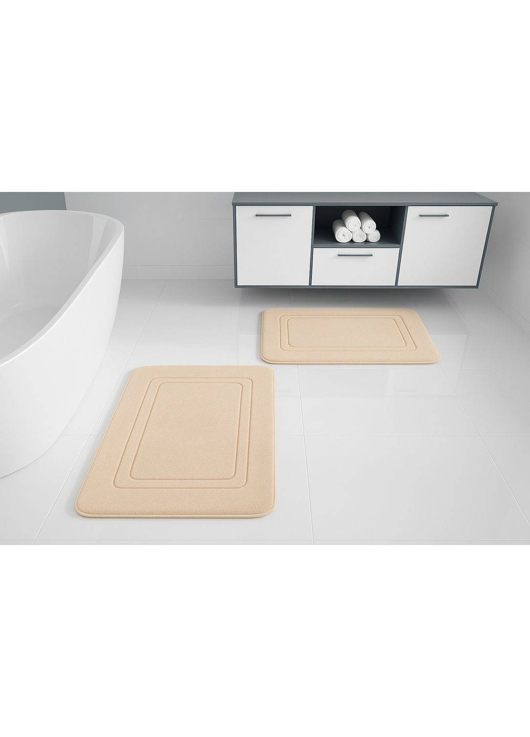 Набір 2-х килимків для ванної з ефектом пам'яті "KVADRO" 50х80 см, 40х60 см Вологопоглинаючий Бежевий (7802810) No Brand (368787424)