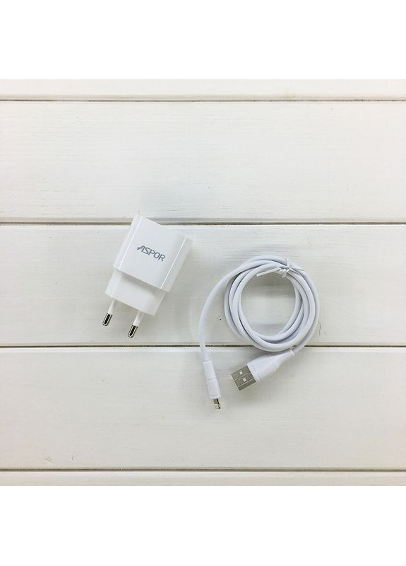 Сетевое зарядное устройство A818 Plus 2.4A iQ + USB кабель Lightning- белый Aspor (368560833)