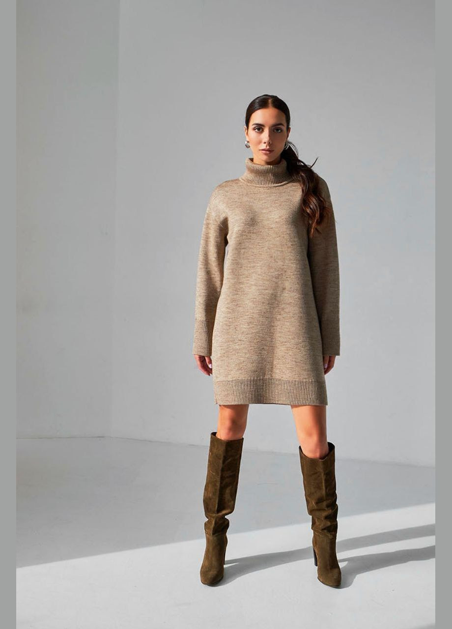 Темно-бежева повсякденний, кежуал сукня туніка оверсайз Triko Bakh однотонна