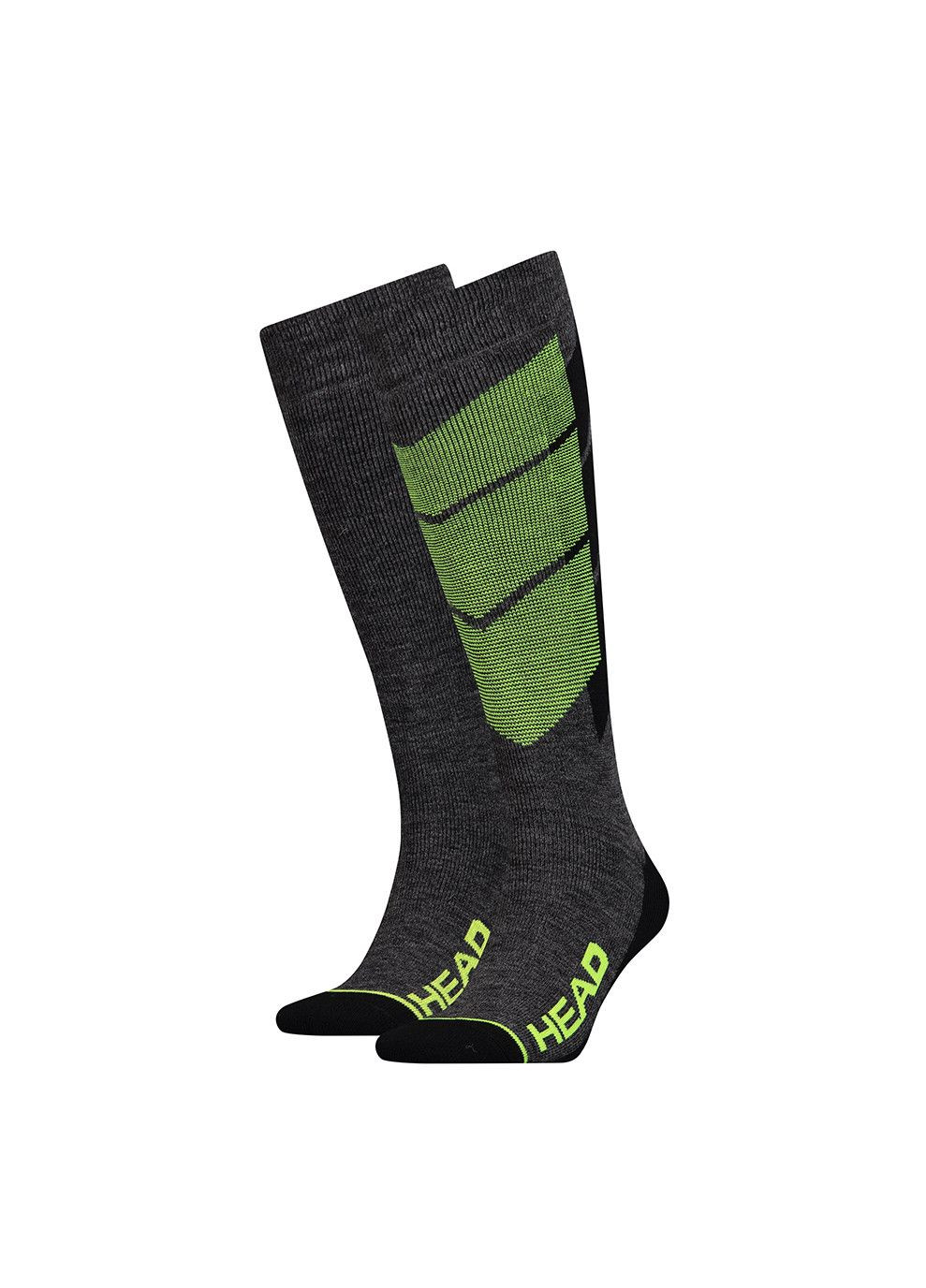 Зелёные носки unisex ski graphic kneehigh 2-pack gray/black/green Head однотонные (333955495)