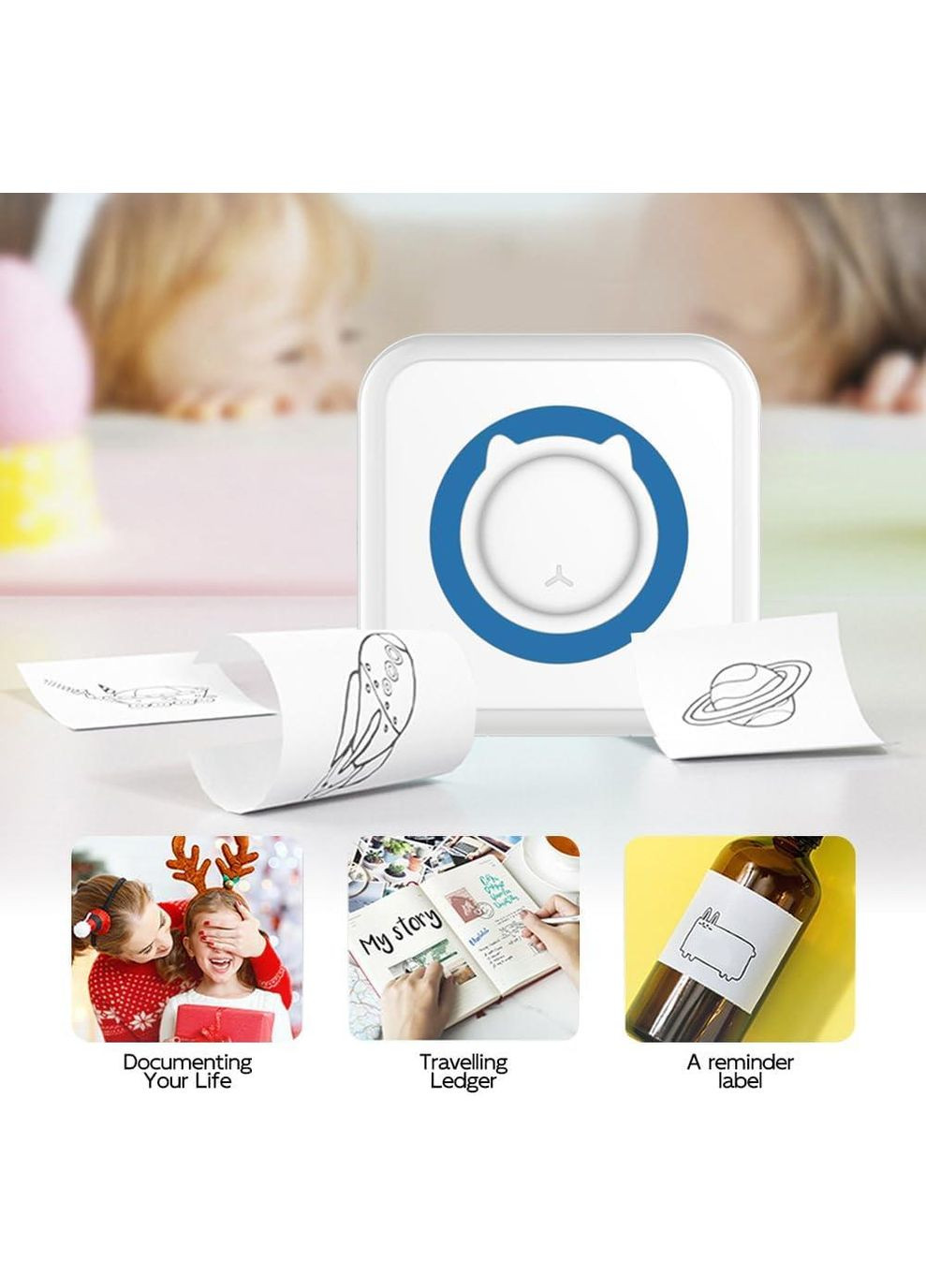 Портативний Bluetooth термопринтер для смартфона 57×30 мм, з акумулятором, біло-синій + 1 рулон термопаперу China (354827581)