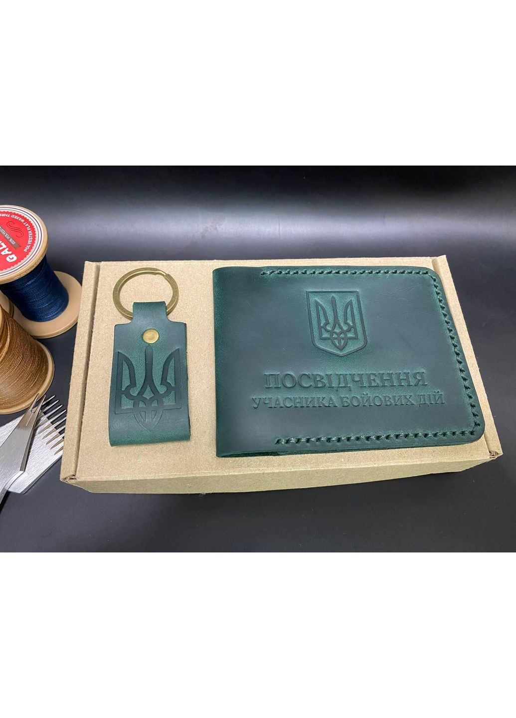 Обложка на УБД из натуральной кожи. Участник Боевых Действий. Зеленый Цвет No Brand (356508826)