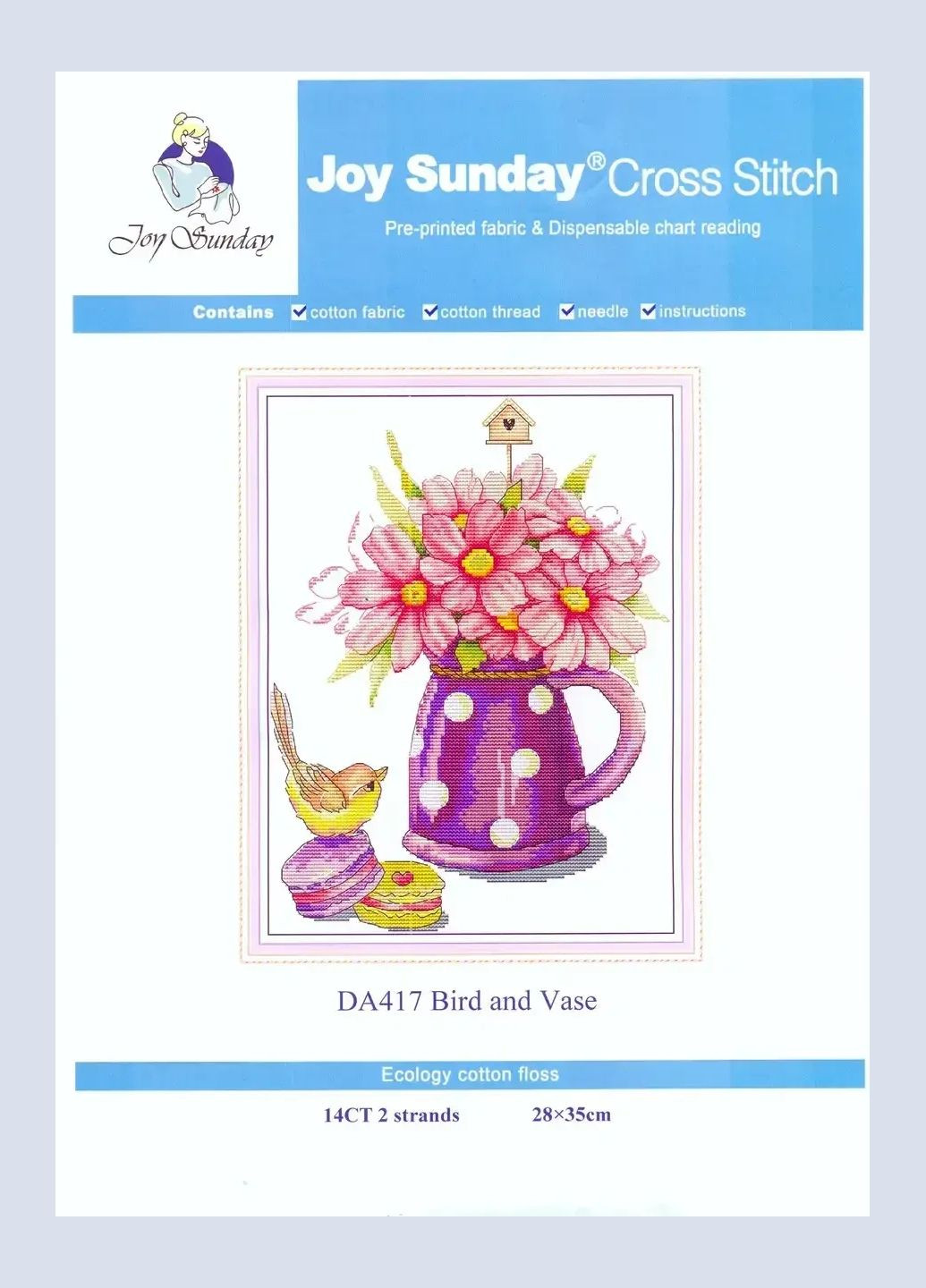 Набор для вышивания по нанесённой на канву схеме "Bird and Vase ".AIDA 14CT printed, 28*35 см Joy Sunday (313614254)