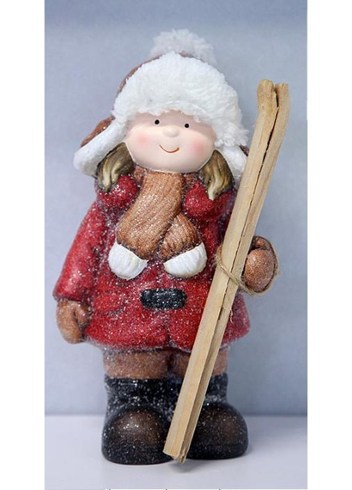 Новогодняя декоративная фигурка с подсветкой 12×11×23 см Новогодний декор Девочка с лыжами из фарфора CR-5-13 Yiwu (370672948)