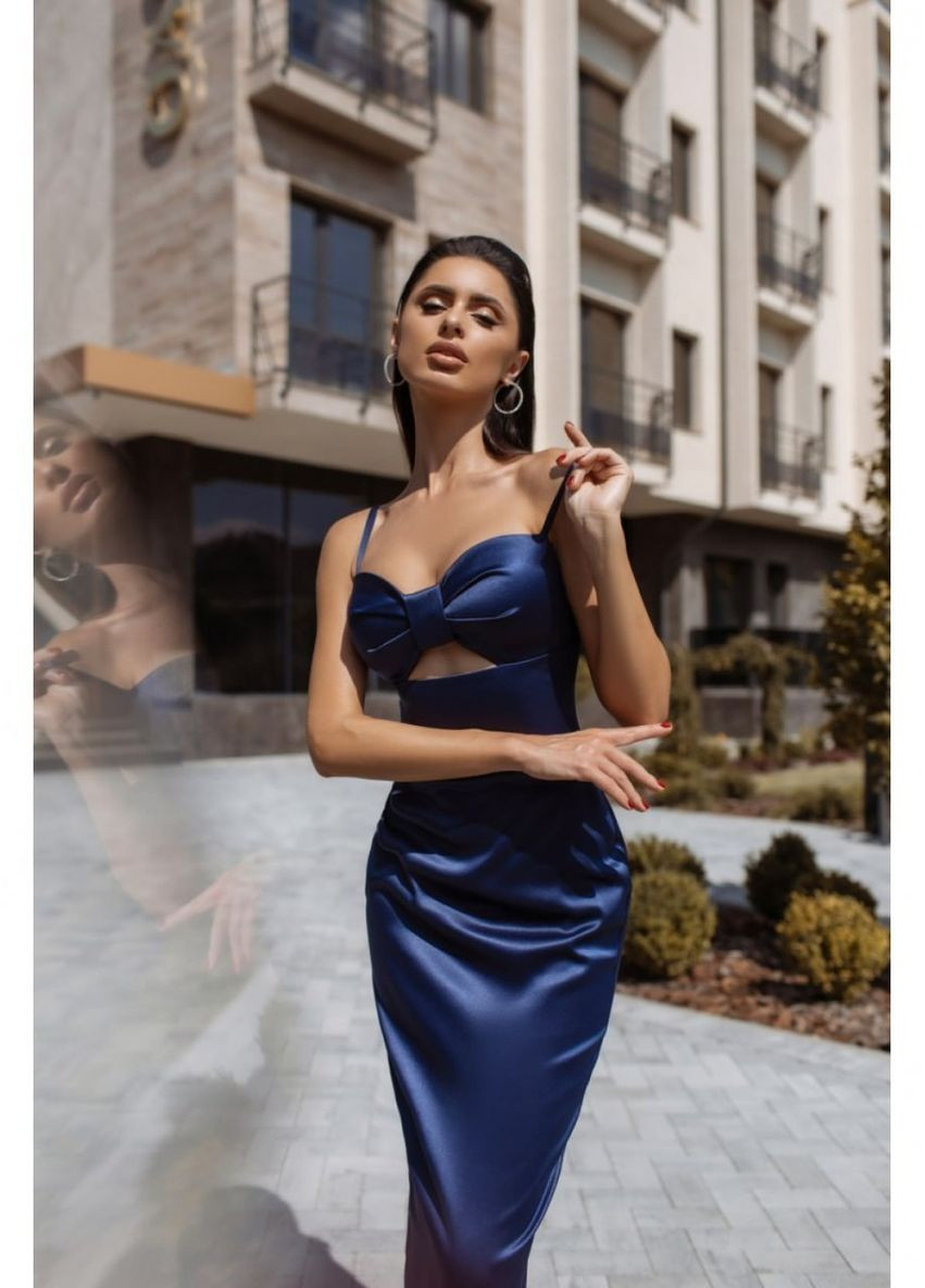 Темно-синя вечірня плаття First Woman однотонна