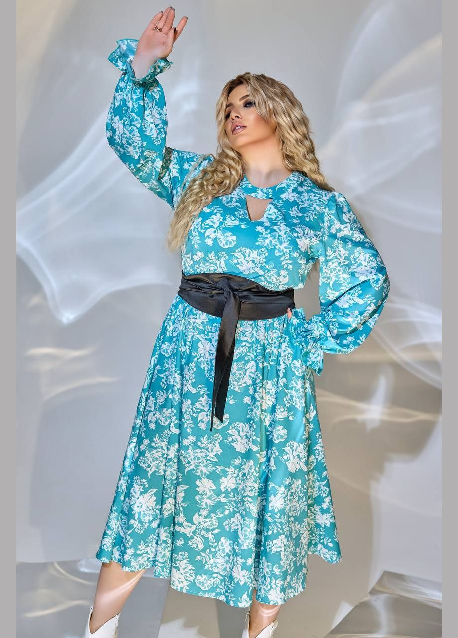 Бирюзовое кэжуал женское платье софт No Brand с цветочным принтом