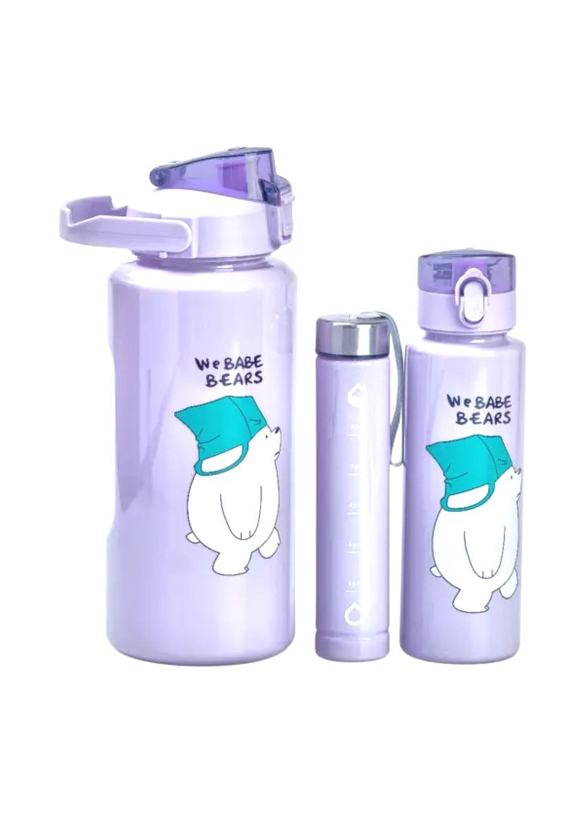 Набір пляшок 3 в 1 Панда 300мл 700мл 2000мл Фіолетовий для активного відпочинку та спорту напувалка з ручкою ProDobro (364189703)