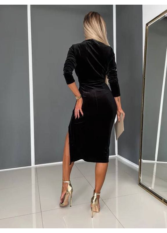 Черное повседневный, вечернее, деловое, кэжуал женское платье на запах FINO Mode однотонное