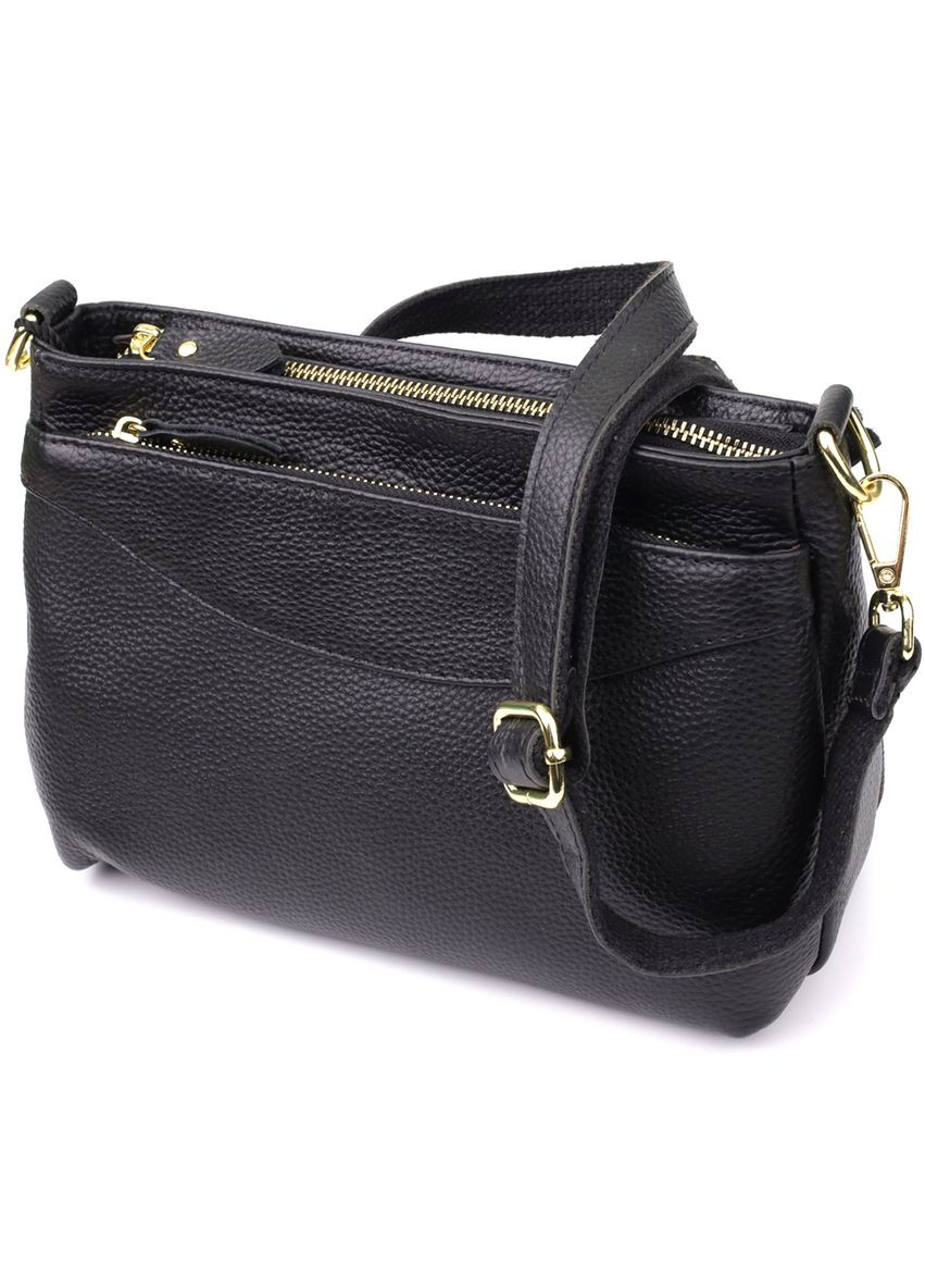 Шкіряна сумка через плече з формостійким дном для жінок чорна Vintage (352167676)