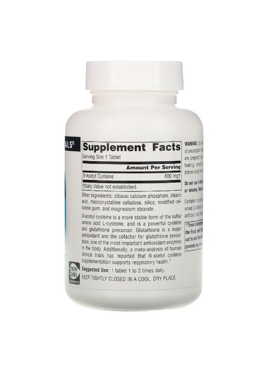 NAC (N-Ацетил-L-Цистеїн), 600 мг, N-Acetyl Cysteine,, 30 таблеток Source Naturals (369741860)