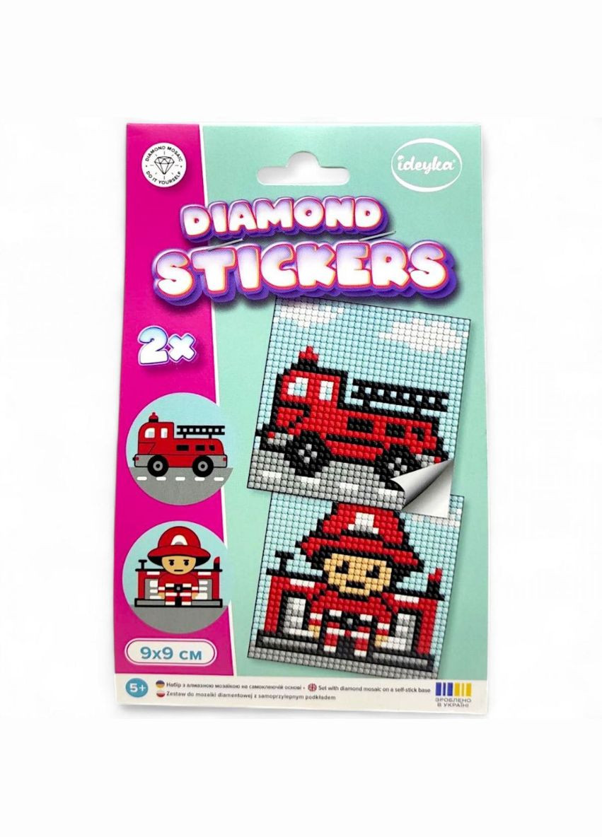 Набор с алмазной мозаикой на самоклеящейся основе "Пожарник" 9x9 см Ідейка (329330381)