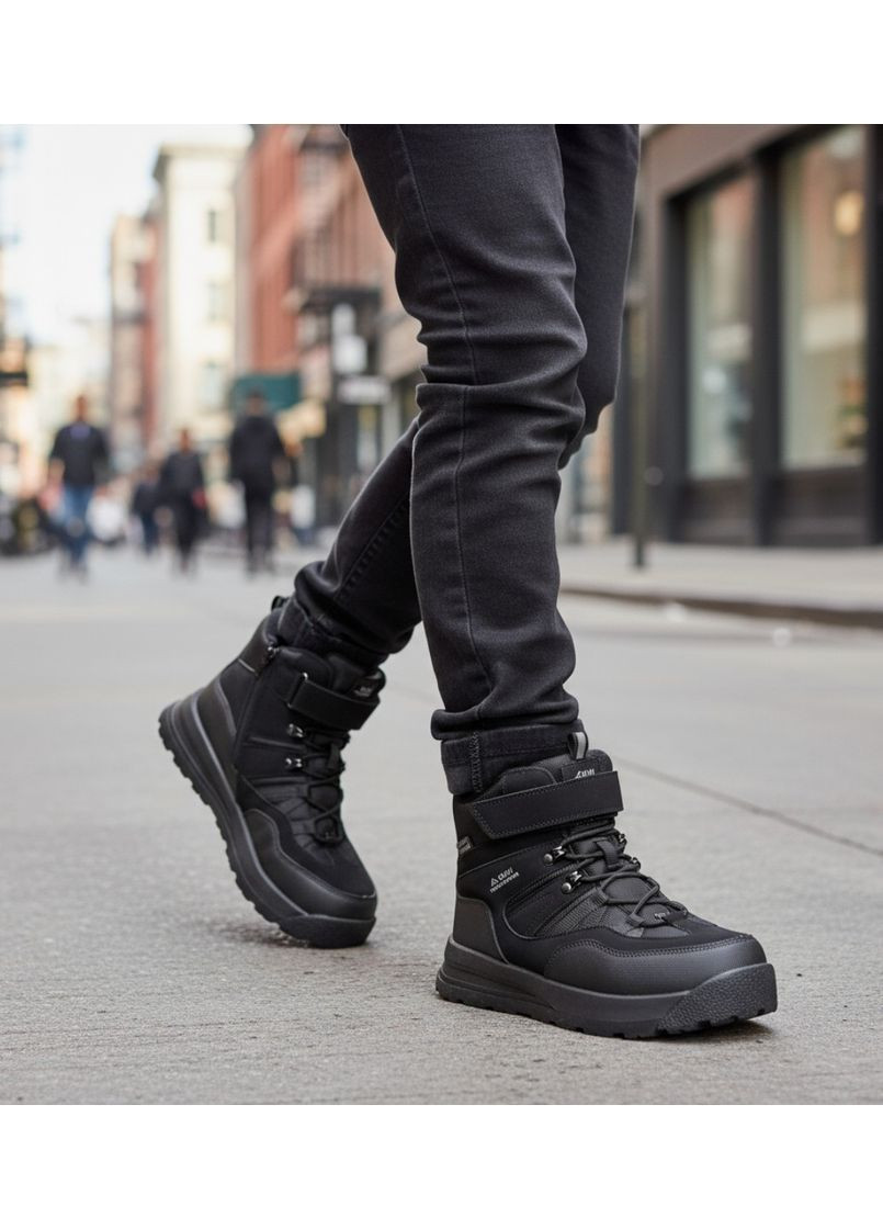 Черные спортивные, повседневные, кэжуал зимние подростковые зимние дутики на овчине для мальчика, термоботинки на овчине для мальчика, зимние ботинки для подростка Biki