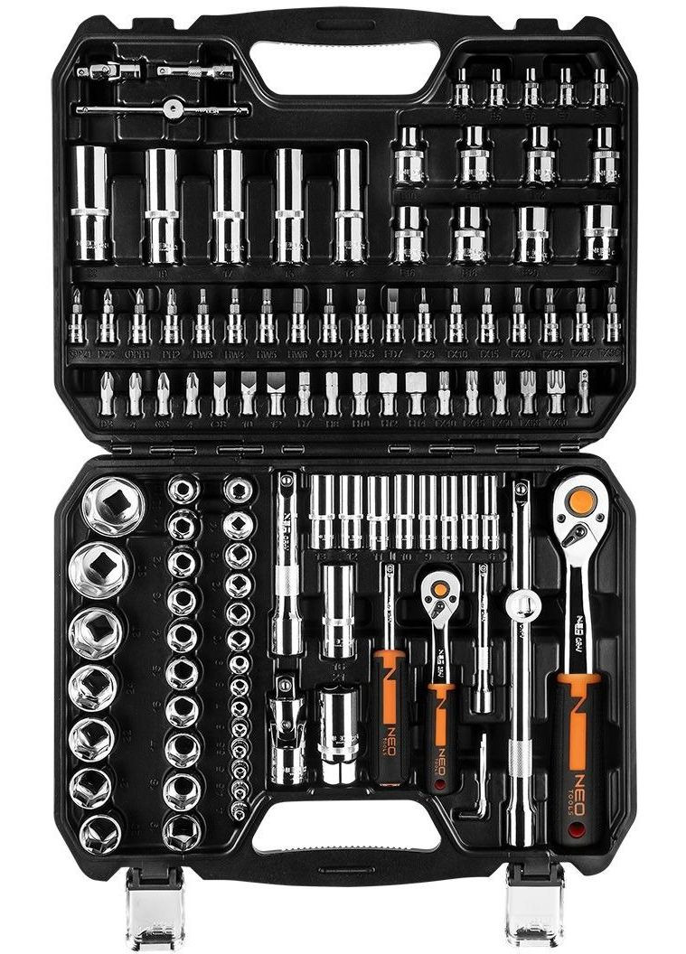 Набор инструментов, Набор торцевых головок, 110шт, 1/2", 1/4", CrV, кейс (10-066) Neo Tools (360423061)