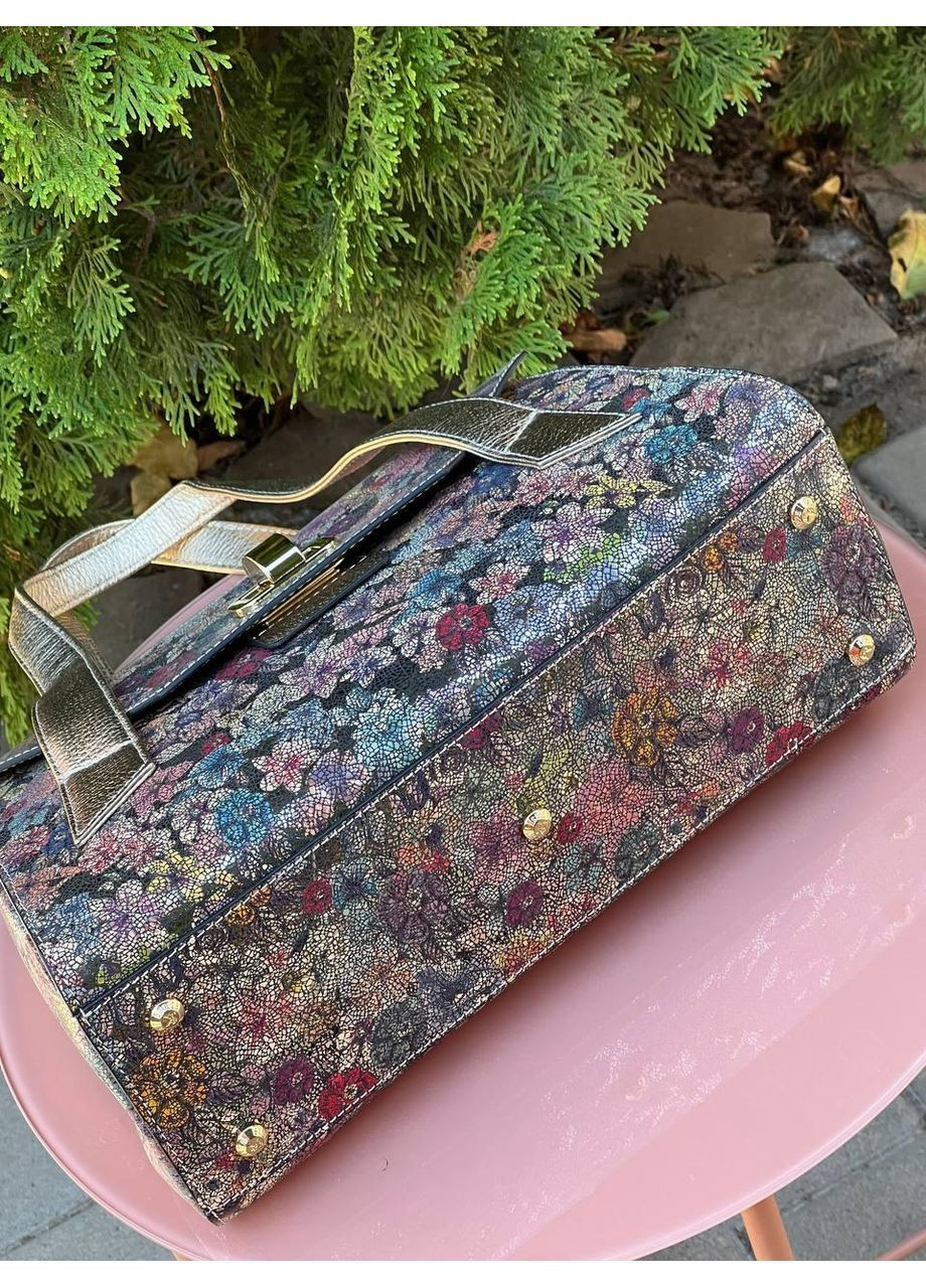 Женская сумка Турция натуральная кожа цветочный принт с золотом на две ручки Karya (354338030)