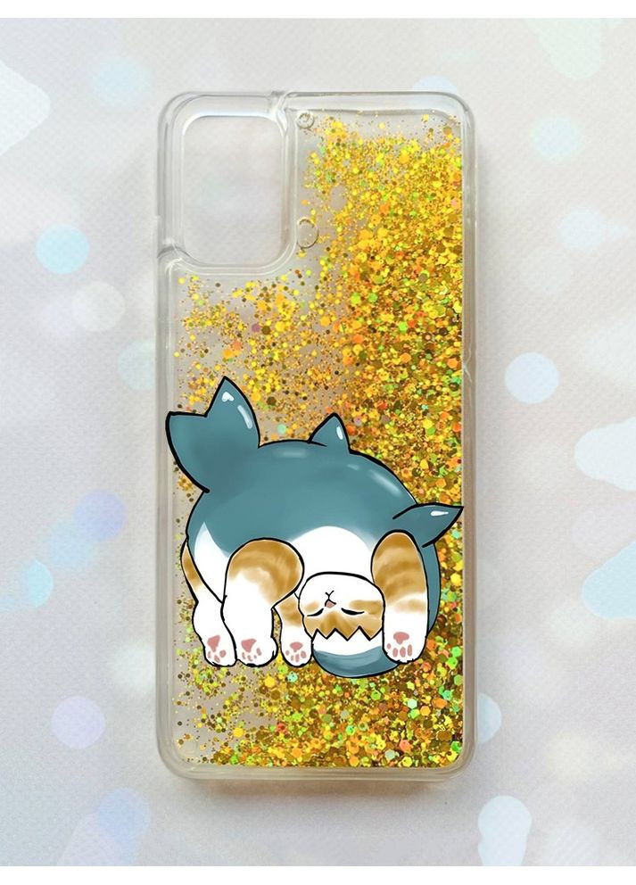 Чохол з плаваючими блискітками на Samsung Galaxy A02s Золотий:: Котик акула (принт 378) Creative (360678508)