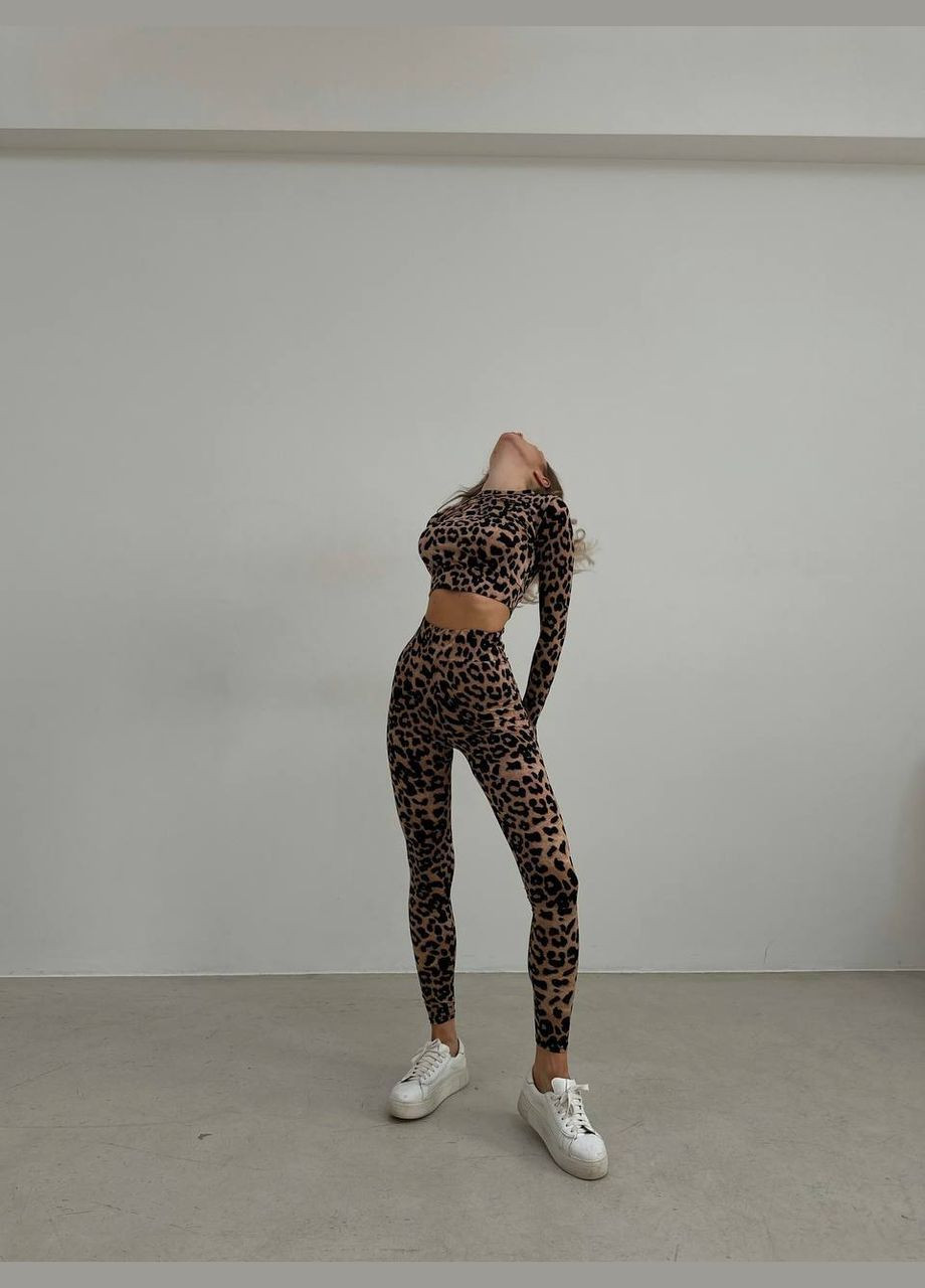 Качественный спортивный костюм 2-ка из приятной к телу ткани в трендовом леопардовом цвете, комфортный повседневный костюм No Brand 264 (288539580)