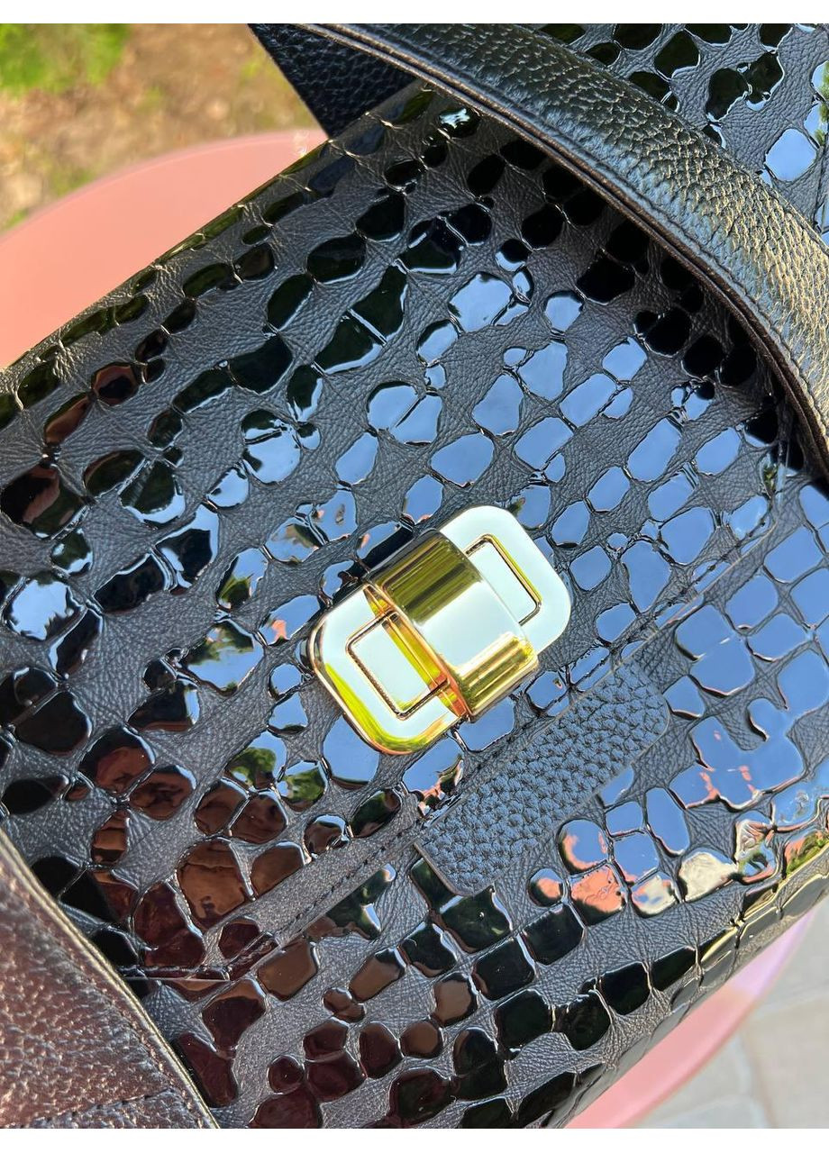 Жіноча сумка Туреччина натуральна шкіра матова чорна + капля лак на дві ручки Karya (354338029)