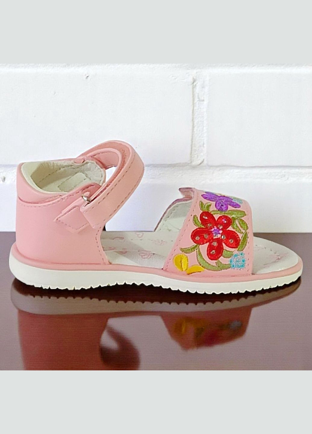 Розовые ортопедические босоножки открытые для девочки сандалии на липучках Сказка со стразами, с цветами