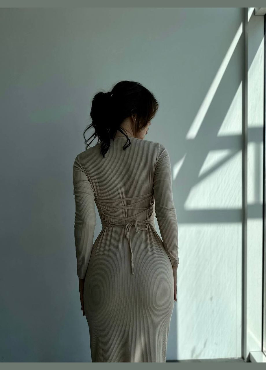 Бежевое повседневный, кэжуал платье No Brand однотонное