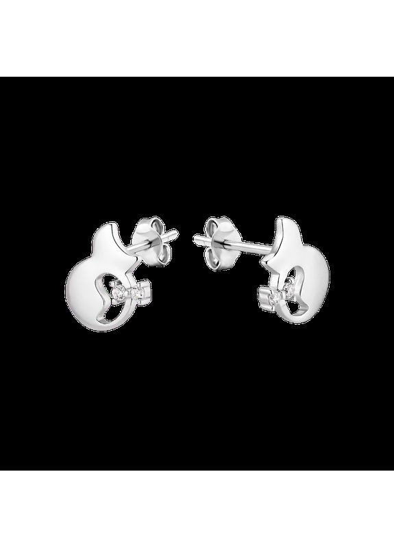 Срібні сережки пусети кішки з маленькими білими фіанітами Каштан (342334956)