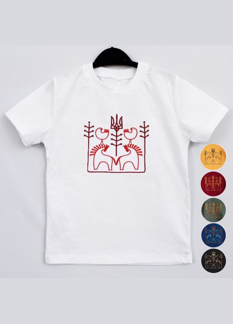 Біла літня футболка дитяча з патріотичною вишивкою воля хлопчику Ladan