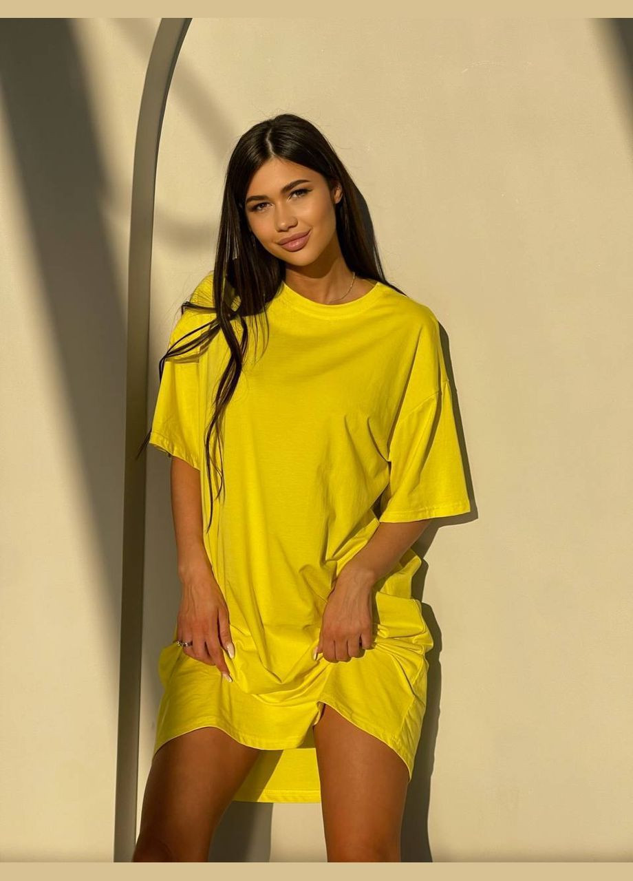 Желтое повседневный платье-футболка платье-футболка Garna однотонное