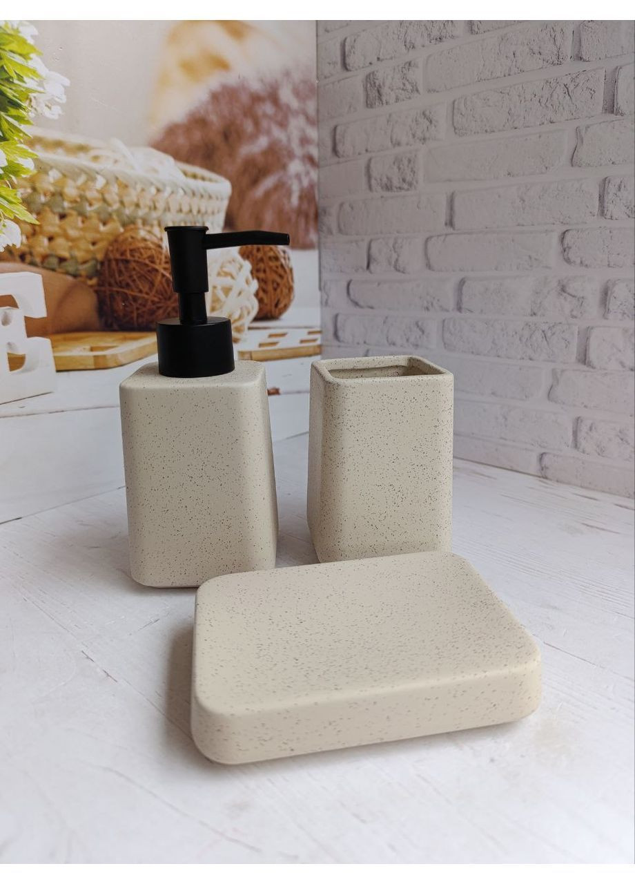 Набір аксесуарів для ванної кімнати Мінімалістична форма керамічний 3 предмети Бежевий 9277-010 ELISEY (370069446)