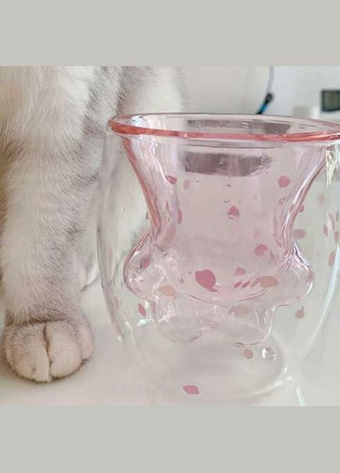Стекляная чашка-стакан с двойным дном Кошачая лапка, 250мл, 2 цвета Розовый OSM (319155292)