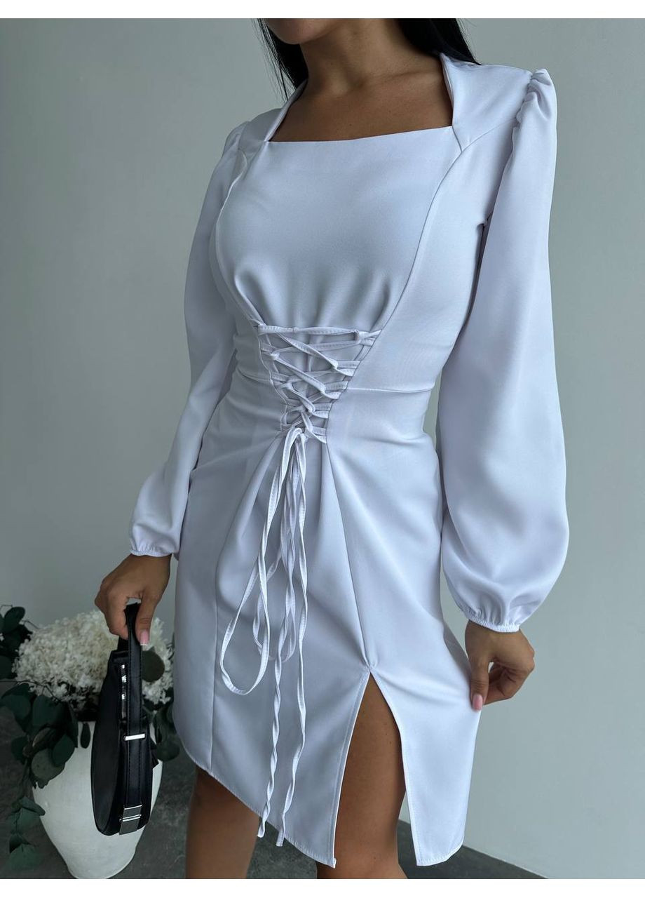 Белое коктейльное элегантное платье из креп-костюмки – женственность, стиль и безупречная посадка (замеры в описании) DK/DL Мода без кордонів однотонное