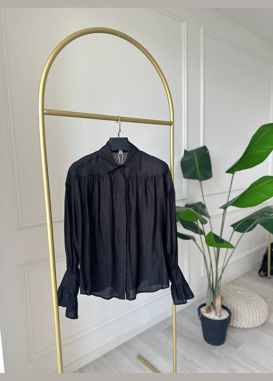 Черная праздничный, коктейльный, повседневный, вечерний, классическая рубашка однотонная Avanti