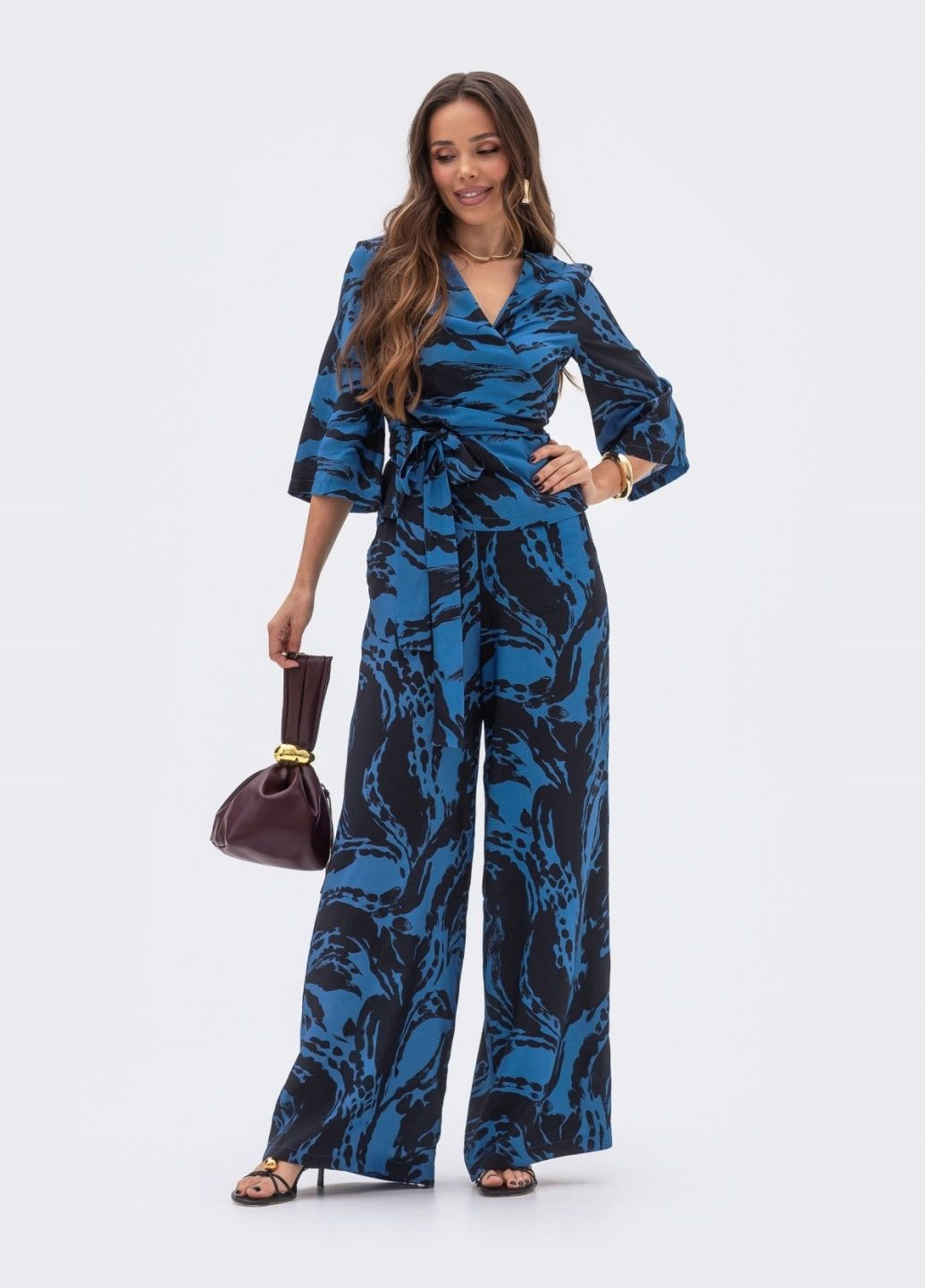 брючный костюм из штапеля синий с принтом Dressa (331871078)