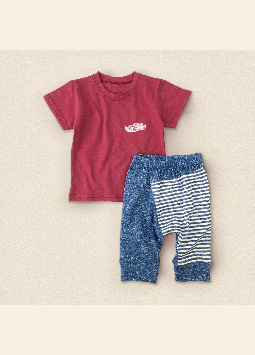 Комбінований літній комплект для хлопчика тачка бордовий;блакитний dexter's