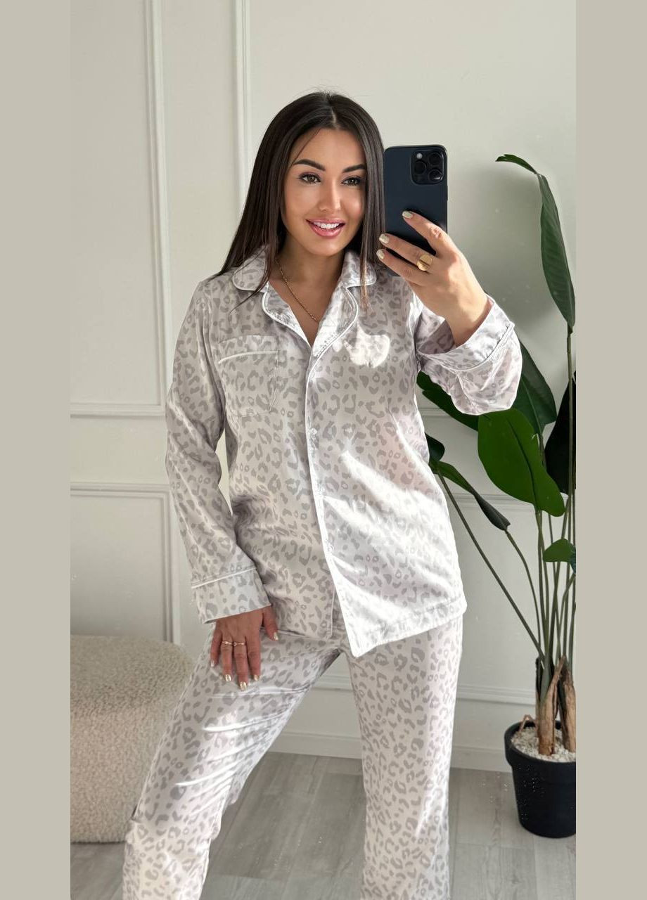 Сіра всесезон піжама з принтом сорочка + брюки Garna
