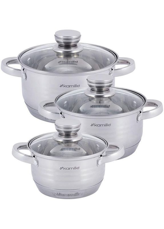Набор 3 кастрюли Desiree 1л, 1.5л, 2л из нержавеющей стали с мерной шкалой Kamille (330018341)