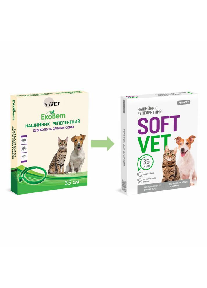 Ошейник SOFTVET для кошек и собак мелких пород репеллентный 35 см ProVET (362701034)