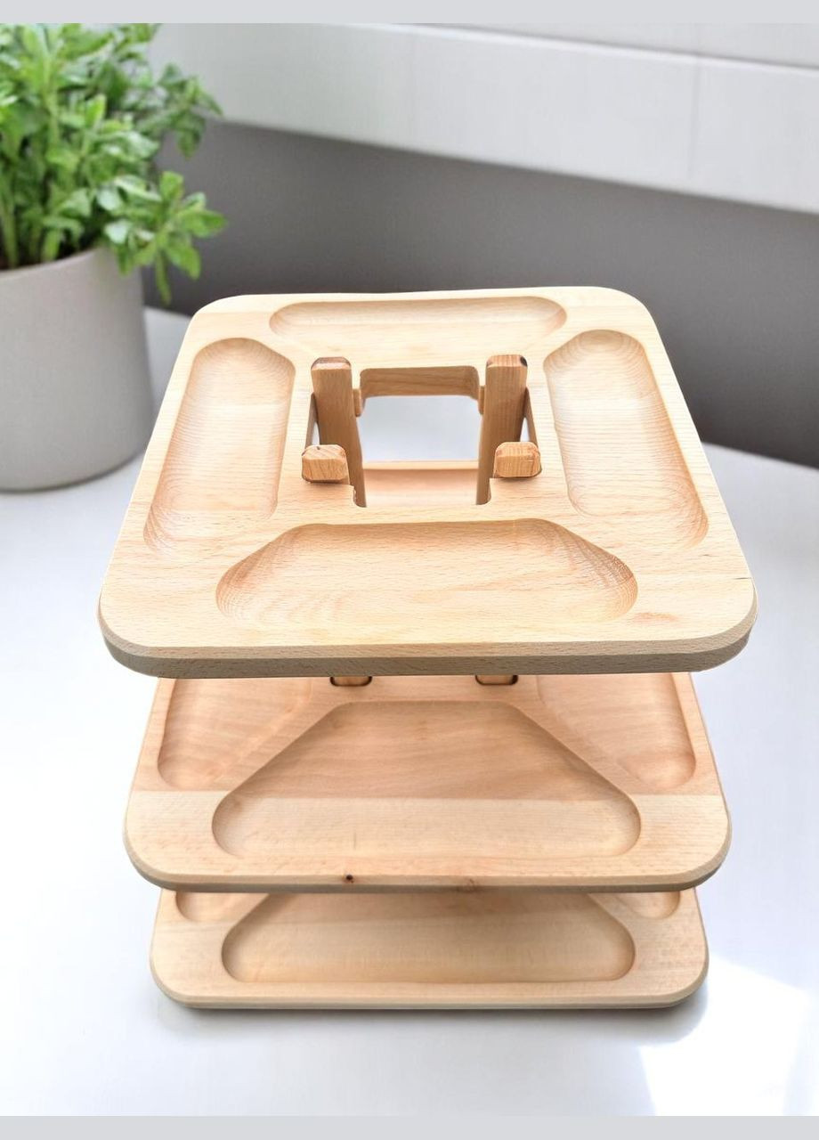 Деревянный универсальный трехъярусный столик из Бука 32x32x3 шт. Трех Ярусная монашественница Разборная №1 No Brand (332210346)