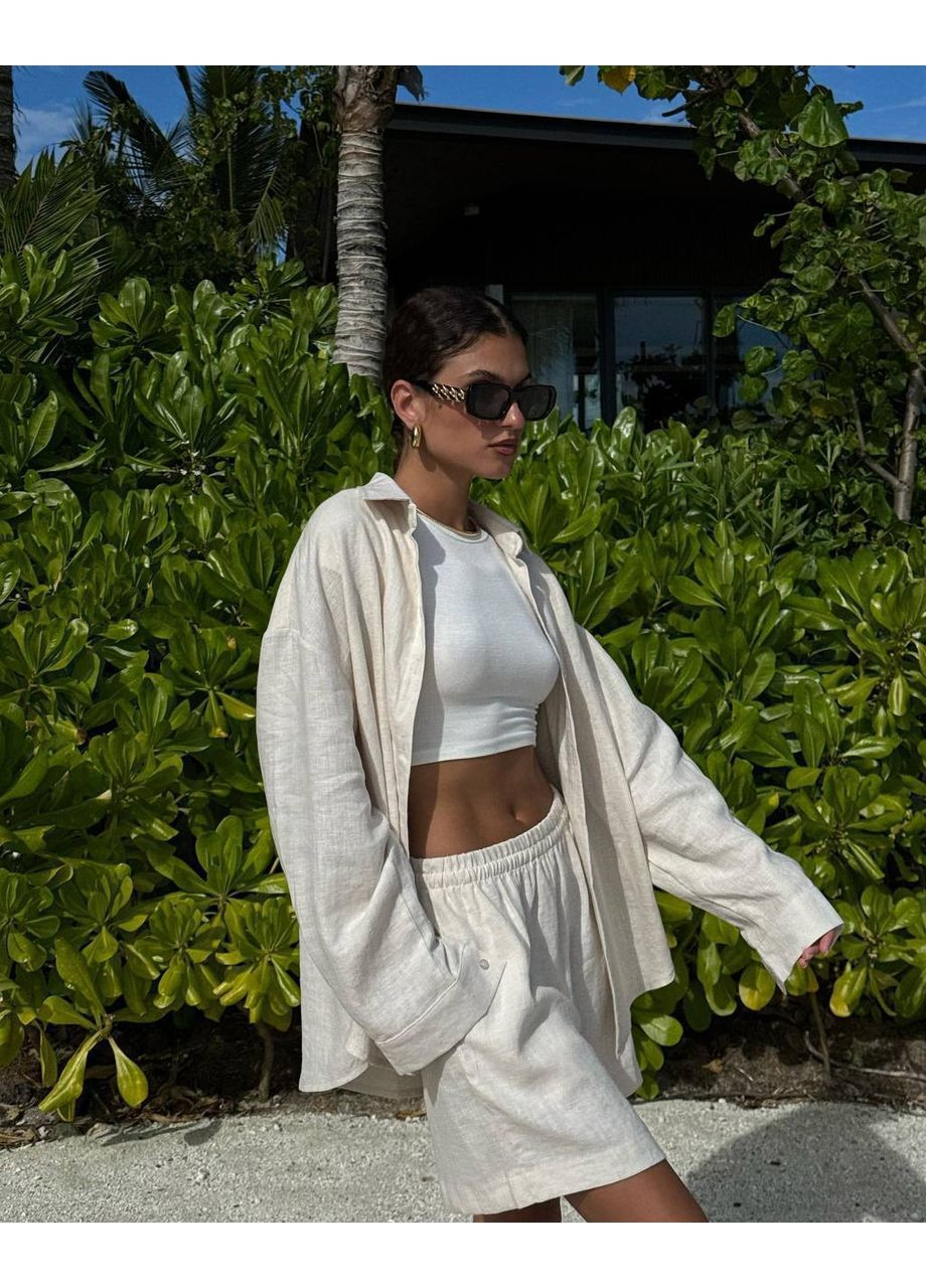 Летний костюм из льняной ткани - рубашка + шорты Україна (350669449)