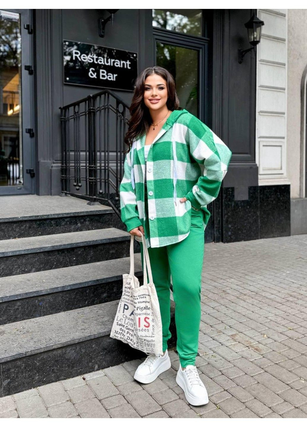 Кашемировый костюм, осенний спортивный костюм с клетчатой рубашкой, мод БЛК-1249, зеленый, размер50-52 No Brand (355469518)