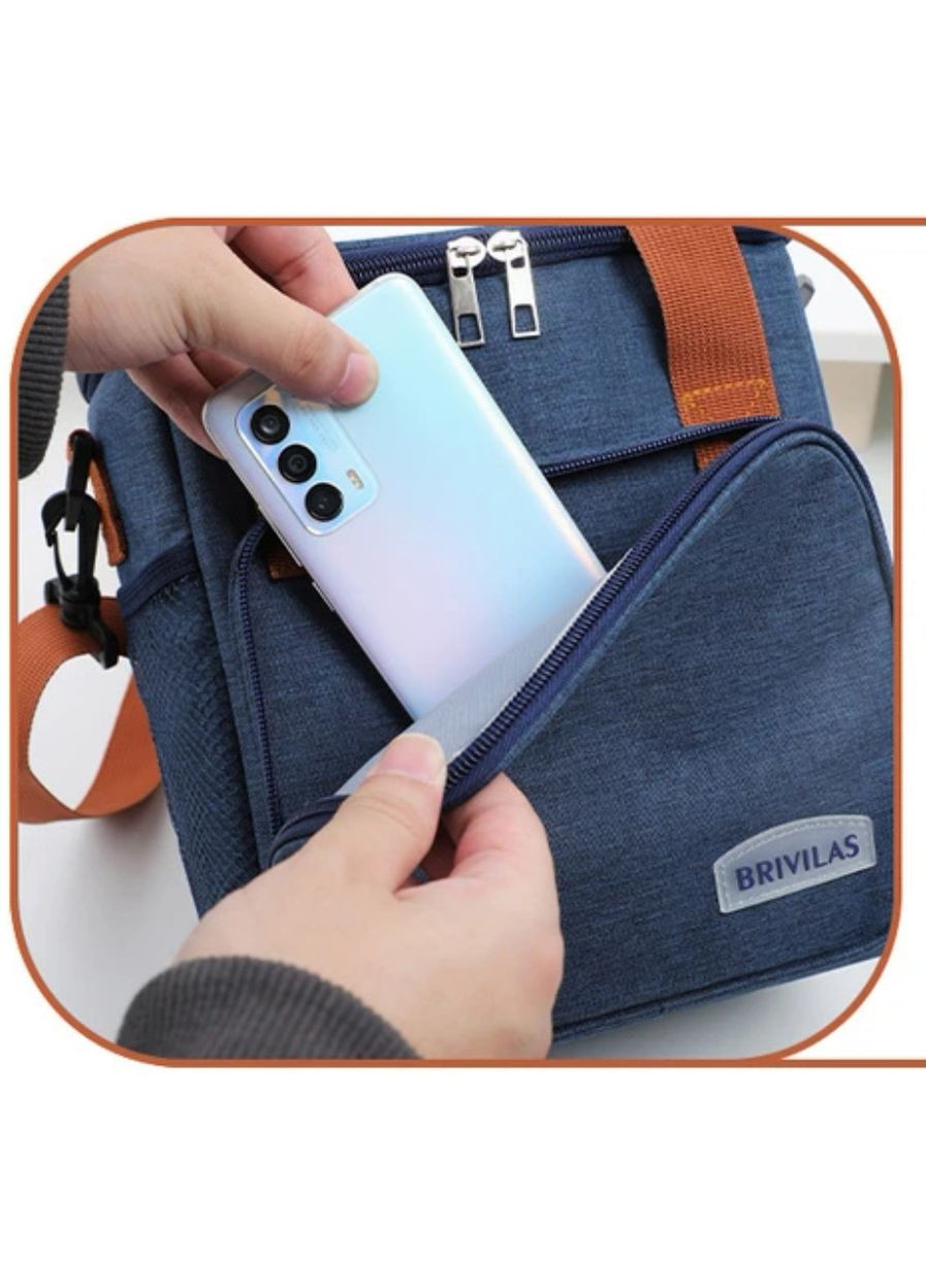 Місткий великий термо ланч біг - сумка для обідів з кишенею, сумка холодильник Чорний No Brand (329142090)