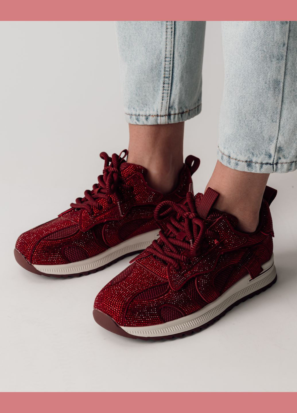 Кросівки зі стразами бордові шкіра Lonza бордові всесезони (324747634)