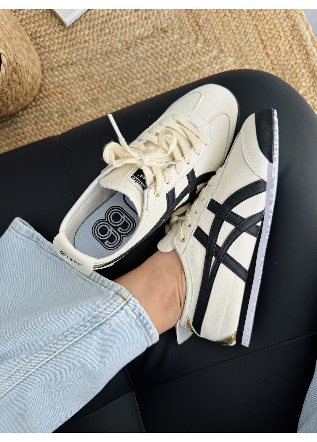 Кроссовки женские Asics Onitsuka Tiger Mexico Beige Black Gold | Асікс Онітцука Тайгер бежевые демисезоны (371276851)