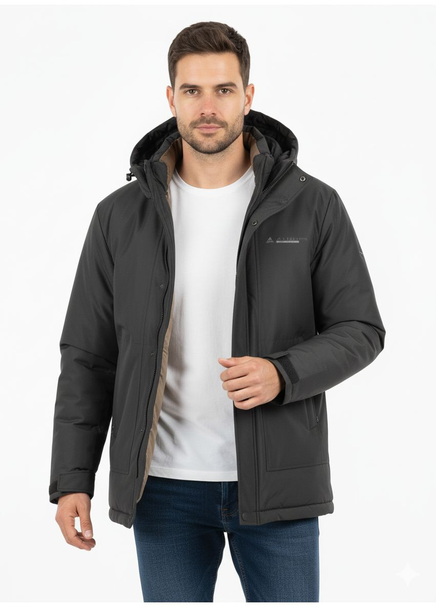 Черная зимняя куртка мужская зимняя с капюшоном черная (a638) No Brand